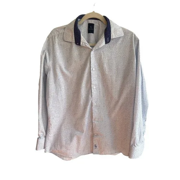 Tailorbyrd Men's Button- Down Long Sleeve White Blue Speckles Dress Shirt Size L - Picture 2 of 7